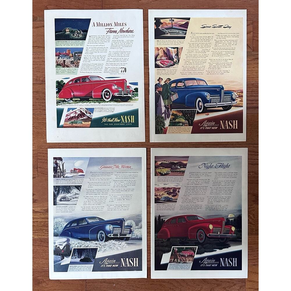3 Vintage Print Ads 1939 Nash Motors Red Blue Sedans